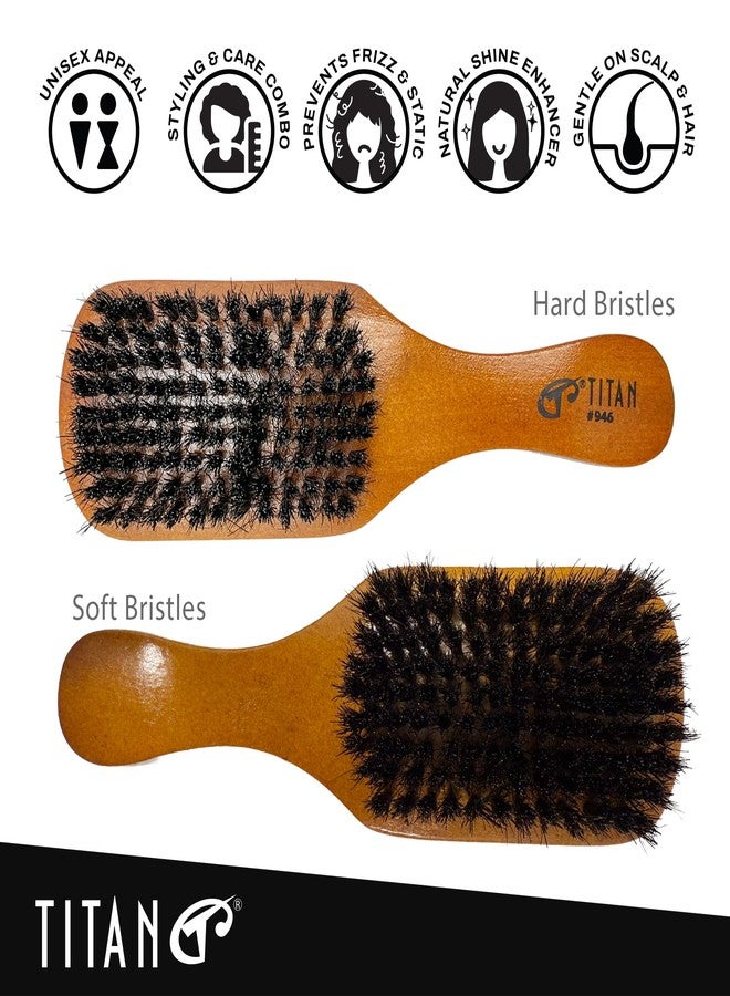 TITAN Double Sided Boar Bristle Brush, 100% Natural Firm and Soft Bristles with Wooden Handle, 2-in-1 Hair Brush for Waves, Fades, and Slick Back Styling, Durable Wood Design for Men and Women - Image 3